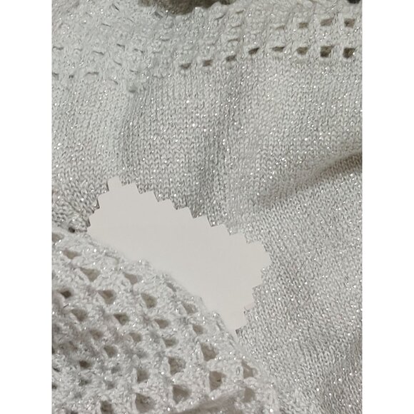 Express S Womens Sweater Silver Metallic Open Knit Pullover Sheer Sparkle Top - Picture 6 of 12